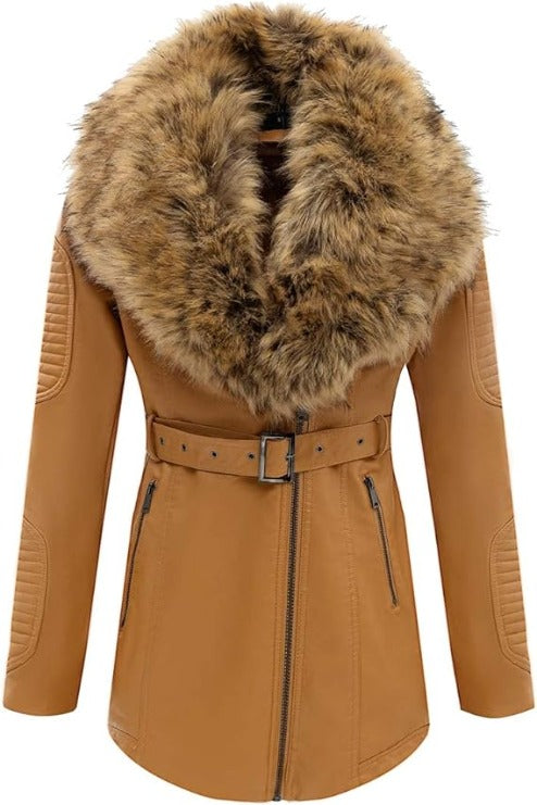 Bellivera Faux Leather Jacket-912Yellow-001-Front