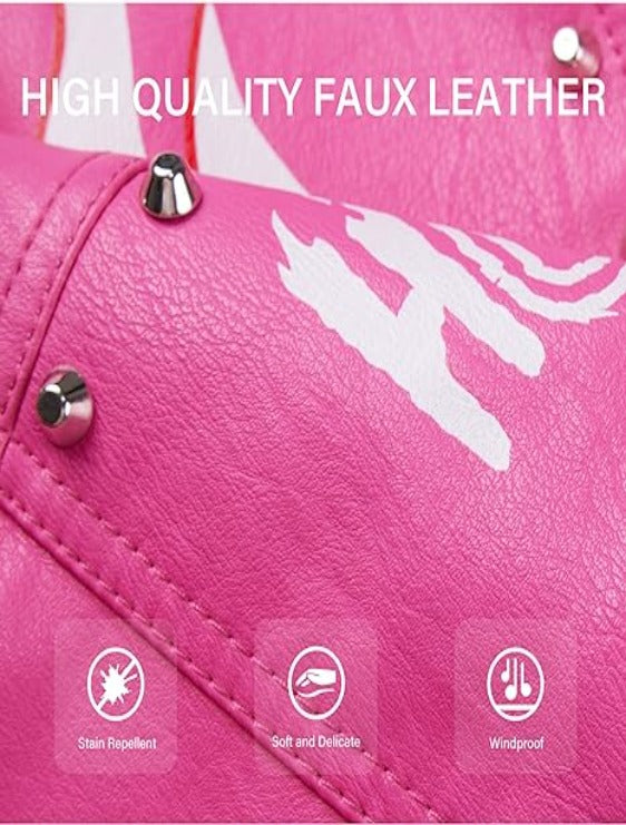 Bellivera Faux Leather Coat-0376Pink-001-Detail