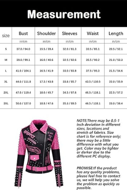 Bellivera Faux Leather Coat-0376Pink-Measurement