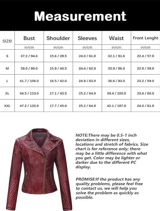 Bellivera Faux Leather Coat-17909Red-Measurement