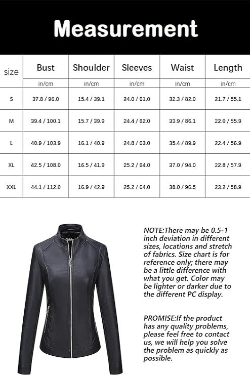 Bellivera Faux Leather Coat-36Black-Measurement