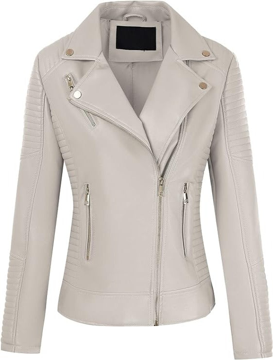 Bellivera Faux Leather Coat-53Beige-001-Front