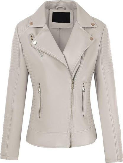 Bellivera Faux Leather Coat-53Beige-001-Front