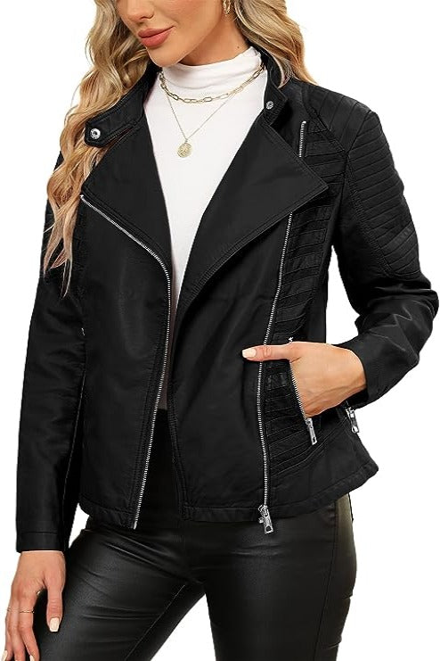 Bellivera Faux Leather Coat-54Black-001-Front