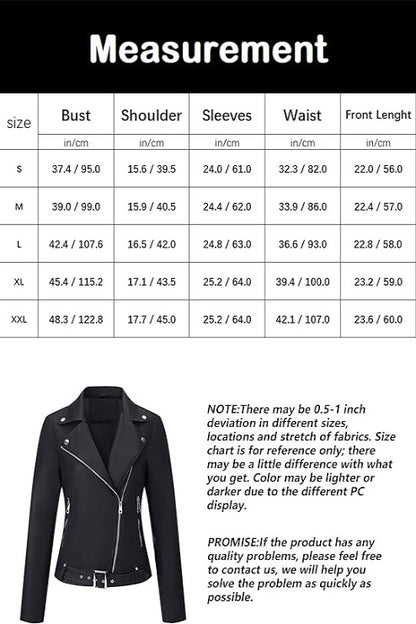 Bellivera Faux Leather Coat-7906Black-Measurement