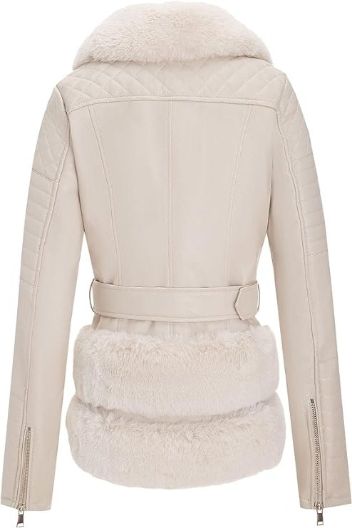 Bellivera Faux Leather Coat-8831Beige-001-Back