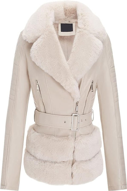 Bellivera Faux Leather Coat-8831Beige-001-Front