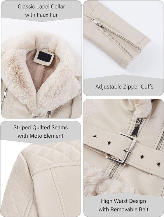 Bellivera Faux Leather Coat-8831Beige-002-Detail