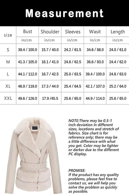 Bellivera Faux Leather Coat-8831Beige-Measurement