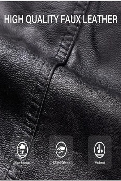 Bellivera Faux Leather Coat-9203Black-002-Detail