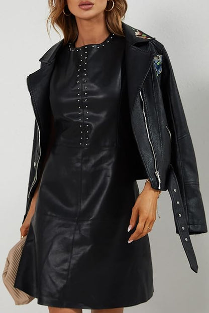 Bellivera Faux Leather Coat-C1702020Black-001-Front