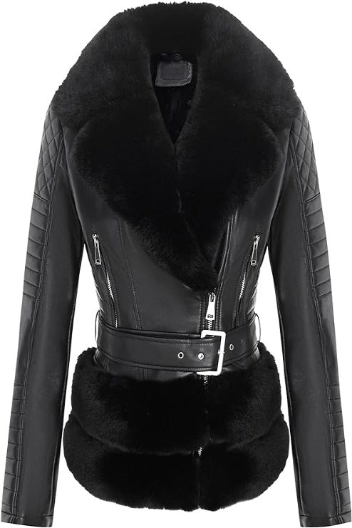 Bellivera Faux Leather Coat-WO8831Black-001-Front