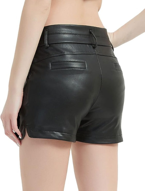 Bellivera Faux Leather Shorts-253Black-001-Back