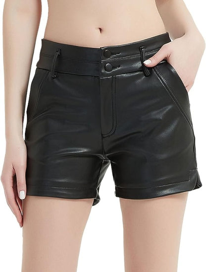 Bellivera Faux Leather Shorts-253Black-002-Front