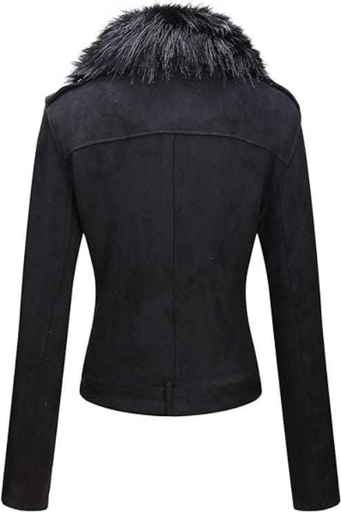 Bellivera Faux Suede Leather Coat-8830Black-001-Back