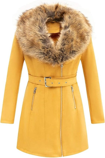 Bellivera Faux Suede Leather Jacket-19249Yellow-001-Front