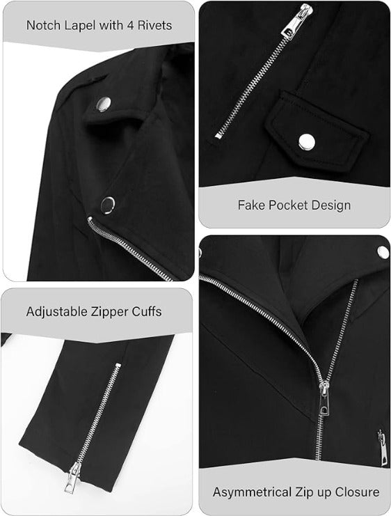 Bellivera Faux Suede Leather Jacket-64KBlack-001-Detail