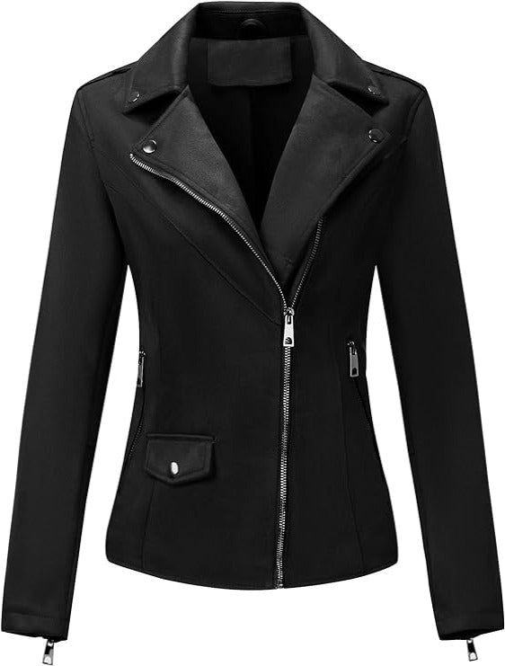 Bellivera Faux Suede Leather Jacket-64KBlack-002-Front