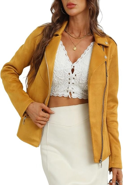 Bellivera Faux Suede Leather Jacket-64KYellow-001-Front