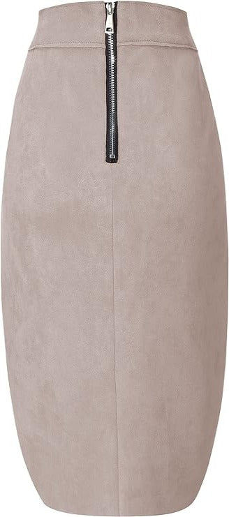 Bellivera Faux Suede Skirt-FF21Beige-001-Back