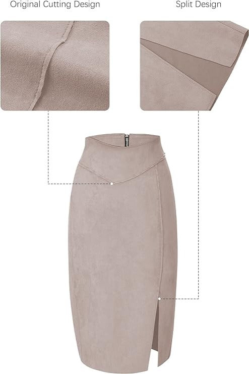 Bellivera Faux Suede Skirt-FF21Beige-001-Detail