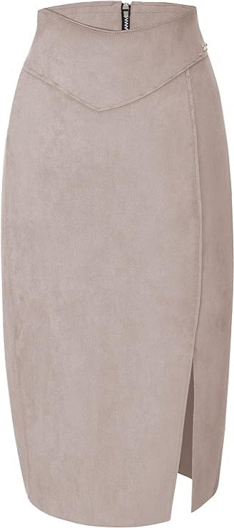 Bellivera Faux Suede Skirt-FF21Beige-001-Front