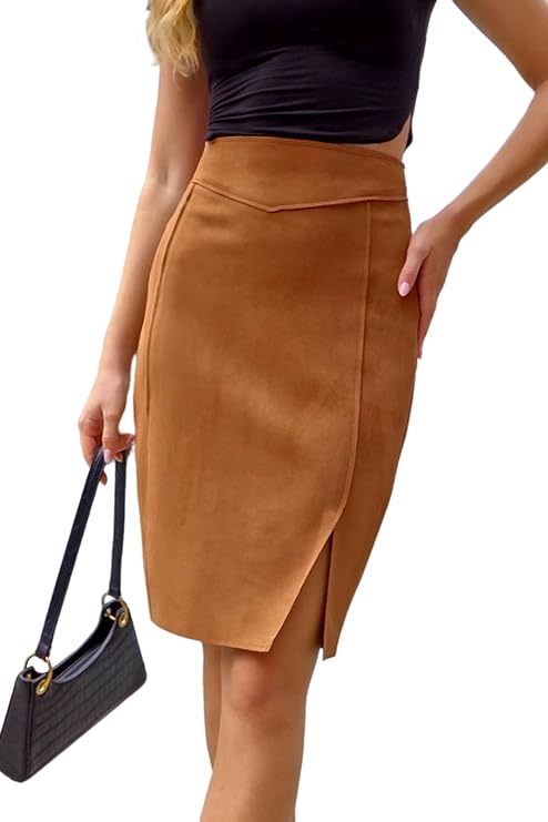 Bellivera Faux Suede Skirt-FF21Camel-001-Front