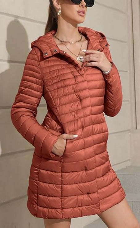 Bellivera Puffer Jacket-7148AOrange-001-Front