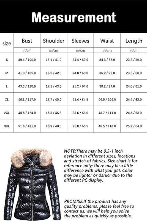 Bellivera Puffer Jacket-7695Black-Measurement