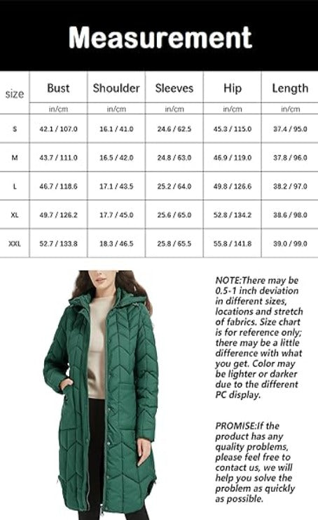 Bellivera Puffer Jacket-7766Green-Measurement